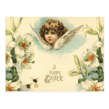 Vintage Victorian Cherub with Easter Lilies Post Card