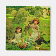 Vintage Victorian Children Playing Hay Magnet