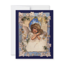 Vintage Victorian Christmas Angel with Bells Ivy Custom Announcements