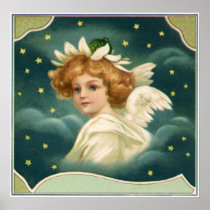 Vintage Victorian Christmas Angel with Stars Print