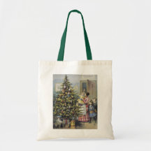 Vintage Victorian Christmas Family; Christmas Tree Tote Bag