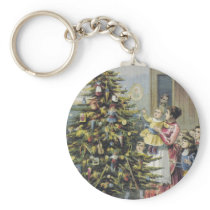 Vintage Victorian Christmas Family; Christmas Tree Keychain