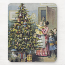 Vintage Victorian Christmas Family; Christmas Tree Mouse Pads