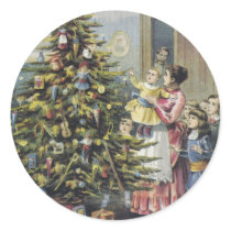 Vintage Victorian Christmas Family; Christmas Tree Round Sticker