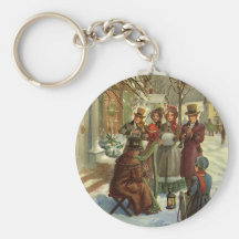Vintage Victorian Christmas Music Musicians Key Chain