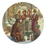 Vintage Victorian Christmas Musicians Round Stickers