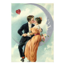 Vintage Victorian Couple Kiss on a Crescent Moon Personalized Announcements