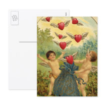 Vintage Victorian Cupids with Flying Hearts Post Cards