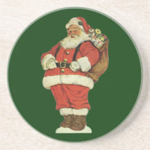 Vintage Victorian Die Cut Jolly Santa Claus w Toys Drink Coasters