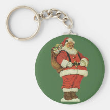 Vintage Victorian Die Cut Jolly Santa Claus w Toys Keychains