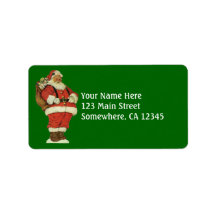 Vintage Victorian Die Cut Jolly Santa Claus w Toys Address Label