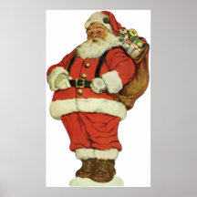 Vintage Victorian Die Cut Jolly Santa Claus w Toys Posters