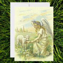 Vintage Victorian Easter Angel with Lamb Greeting Card