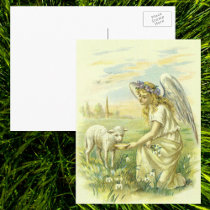 Vintage Victorian Easter Angel with Lamb Postcard