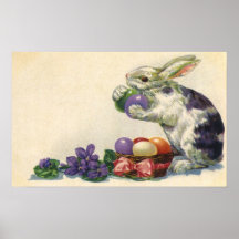 Vintage Victorian Easter Bunny, Eggs and Flowers Posters