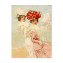 VINTAGE VICTORIAN FRIENDS  AT THE BEACH POSTCARD