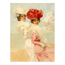 VINTAGE VICTORIAN FRIENDS  AT THE BEACH POSTCARD