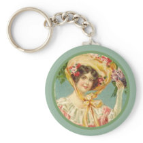 Vintage Victorian Lady Easter Bonnet Keychains