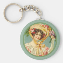 Vintage Victorian Lady Easter Bonnet Keychains