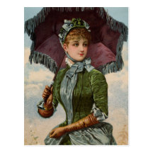 Vintage Victorian Lady With Parasol Postcards