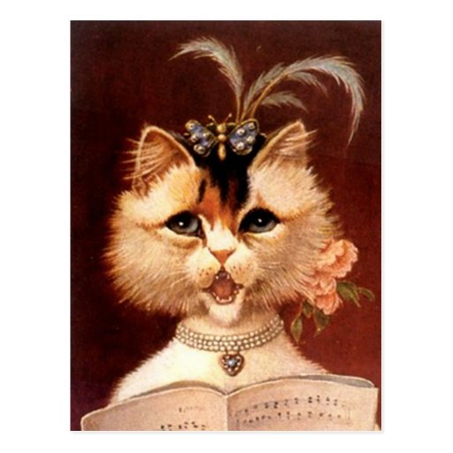 Vintage Victorian Partor Cat in Jewels Postcard