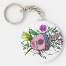 Vintage Victorian Pink Lute and Plants Key Chains