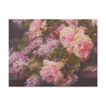 Vintage Victorian Pink Roses and Lilacs Postcard