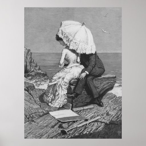 Vintage Victorian Romantic Couple by Beach Posters