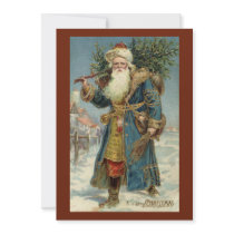 Vintage Victorian Santa Claus with Christmas Tree Custom Announcements