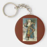 Vintage Victorian Santa Claus with Christmas Tree Key Chains