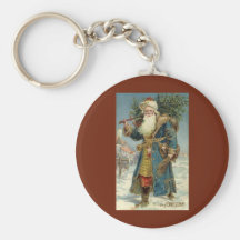 Vintage Victorian Santa Claus with Christmas Tree Key Chains