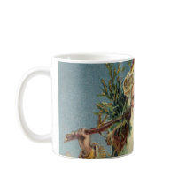 Vintage Victorian Santa Claus with Christmas Tree Mugs