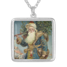 Vintage Victorian Santa Claus with Christmas Tree Necklaces