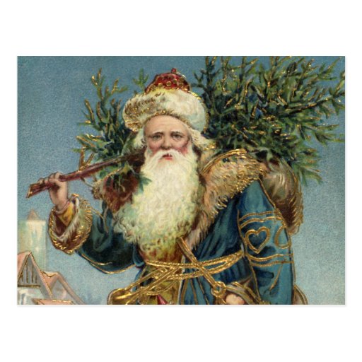 Vintage Victorian Santa Claus with Christmas Tree Post Cards