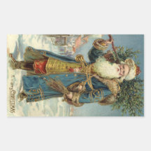 Vintage Victorian Santa Claus with Christmas Tree Rectangle Sticker
