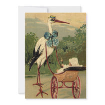 Vintage Victorian Stork and Baby Carriage Personalized Invite