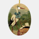 Vintage Victorian Stork and Baby Carriage Christmas Tree Ornaments