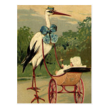 Vintage Victorian Stork and Baby Carriage Postcards