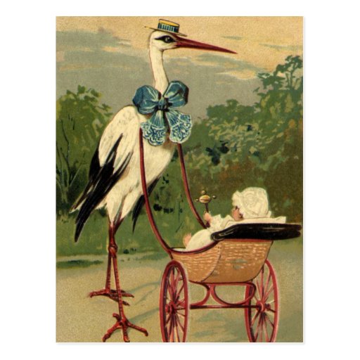 Vintage Victorian Stork and Baby Carriage Postcards