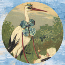 Vintage Victorian Stork and Baby Carriage Stickers