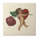 Vintage Victorian Valentine Angel Red Rose Heart Tile