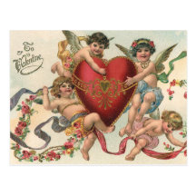 Vintage Victorian Valentine Cupids Angels Heart Postcard