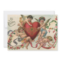Vintage Victorian Valentine Cupids with a Heart Custom Announcement