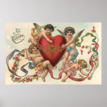Vintage Victorian Valentine Cupids with a Heart Poster