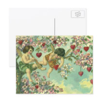 Vintage Victorian Valentine's Cupids in Heart Tree Post Card