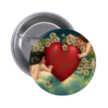 Vintage Victorian Valentine's Day Angels on Clouds Buttons