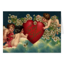 Vintage Victorian Valentine's Day Angels on Clouds Card