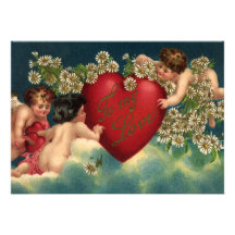 Vintage Victorian Valentine's Day Angels on Clouds Personalized Announcement
