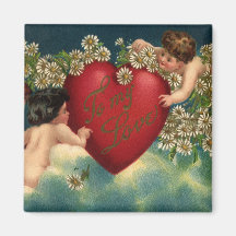 Vintage Victorian Valentine's Day Angels on Clouds Fridge Magnet