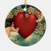 Vintage Victorian Valentine's Day Angels on Clouds Christmas Ornaments